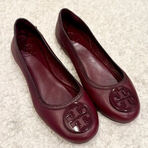 Tory Burch Burgundy Leather Flats